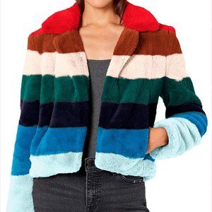 BlankNYC Rainbow Pop Faux Fur Jacket S striped retro pride